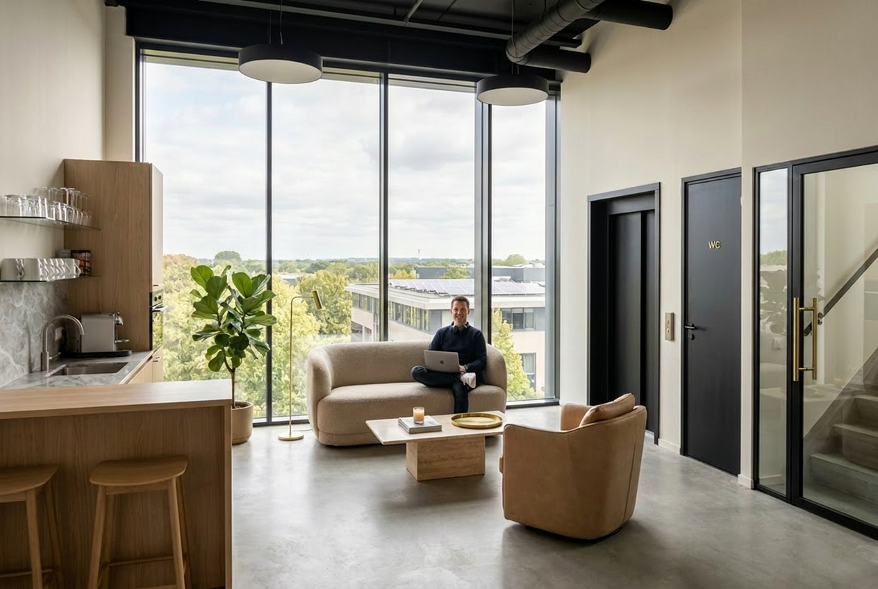 Flexruimte 25 m² op de derde verdieping met pantry, lounge en lift